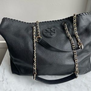 Tory Burch Black Large Leather Chain Tote Bag